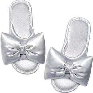 Women's Satin Open-Toe Bow Slippers Memory Foam Indoor House Shoes